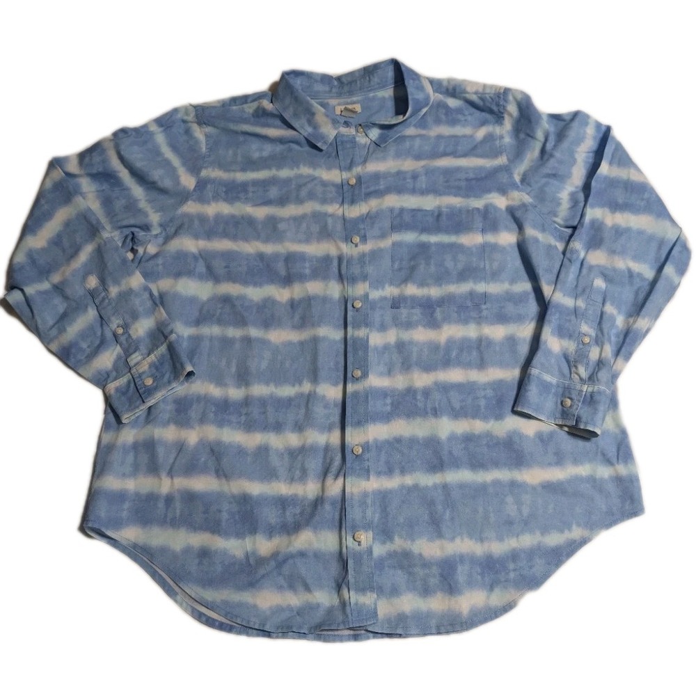 L.L.Bean Tie Dye Stripe Button Up Shirt Mens Large Blue NWOT